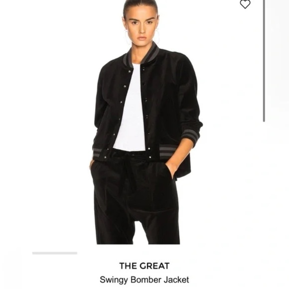 The Great. black velvet swingy bomber jacket sz 2 medium $495 - Picture 1 of 8